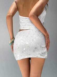 Aloruh Váy mini sequin nữ, váy thời trang gợi cảm cho lễ hội âm nhạc, mùa hè - trắng - Xem 2
