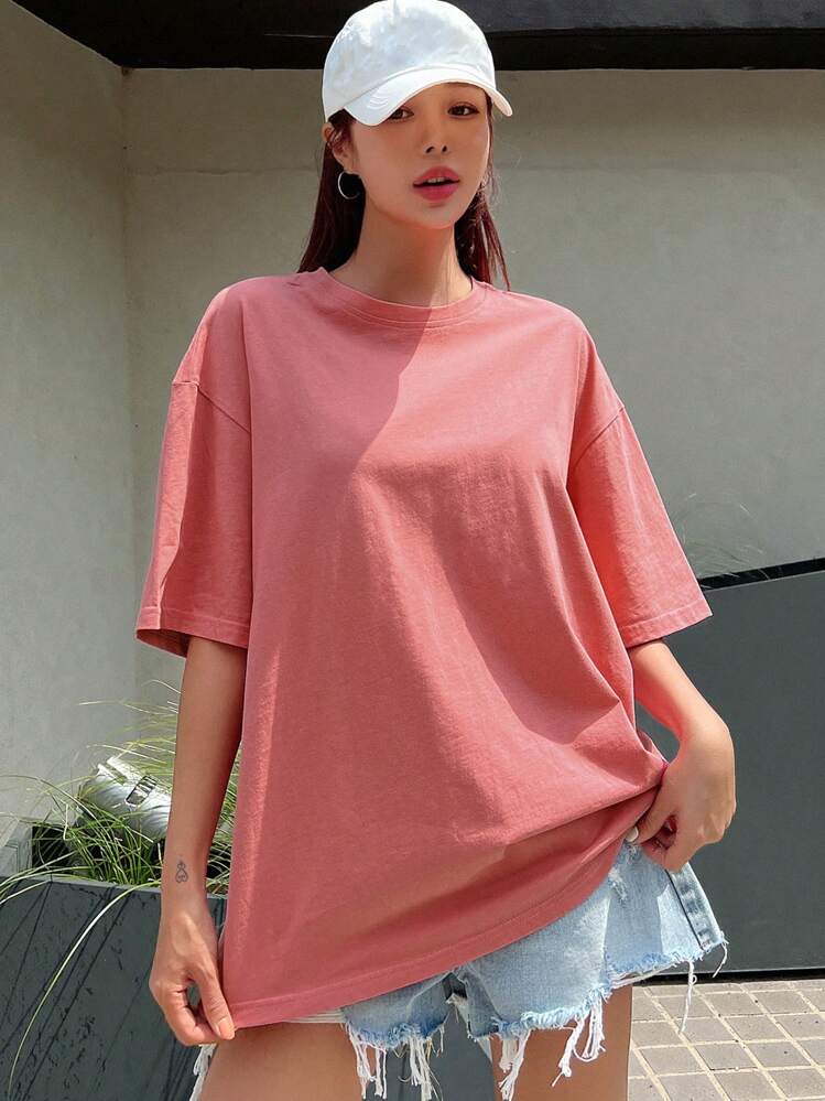 DAZY Heart Cut Out Drop Shoulder Tee - Pink - View 5