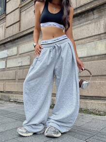 Coolane 女士秋季街头服饰基本款日常外出机场休闲灰色低腰宽松香蕉裤