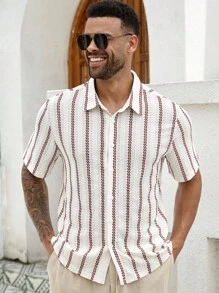 Manfinity Homme Plus Size Men's Casual Striped Short Sleeve Shirt, Summer - Multicolor - View 4