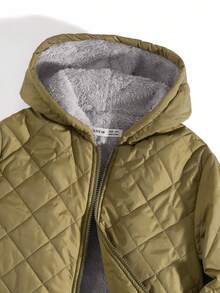 SHEIN Tween Boy Comfortable And Warm Casual Military Green Fleece Fashionable Jacket, Suitable For Outer Wear, Back To School Season;Boys Winter Clothes;Boys Fall Clothes;