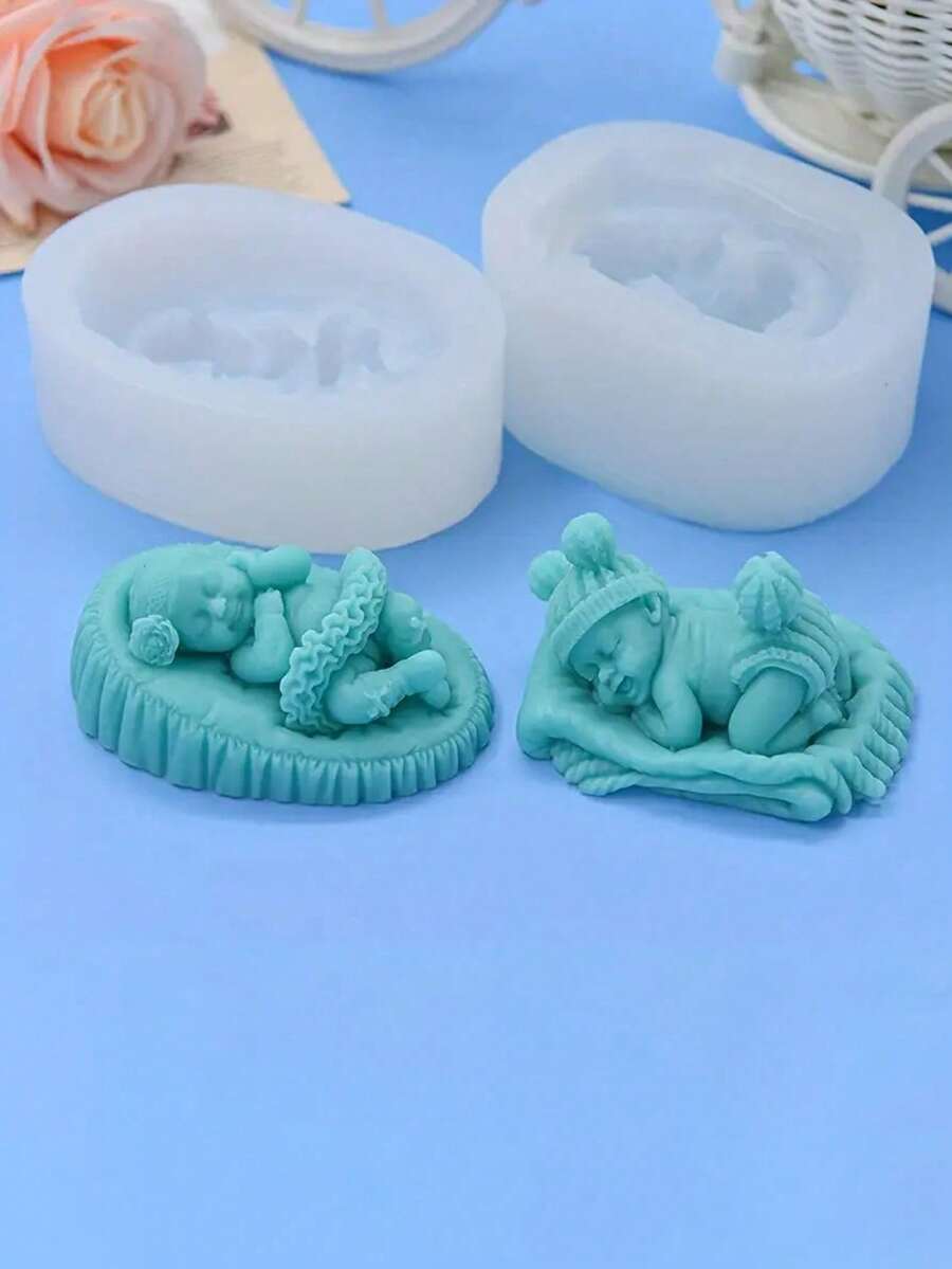 1pc Baby Shape DIY Silicone Mold, Sleep Baby Design Silicone Mold For DIY - White - View 1