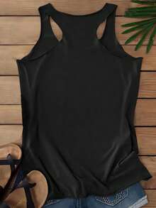 EMERY ROSE Women's Casual Simple Skull & Floral Rose Print Tank Top, Summer - Black - View 5