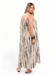 Solavibe Vestido casual de verano sin mangas con estampado de árbol para tallas grandes - Multicolor - Ver 3