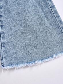 SHEIN Explorewe Young Girls' Distressed Skinny Fit Elastic Denim Jeans, Washed Light Blue, Casual & Fashionable Fall Winter Baggy Jeans Y2k Bellbottoms Jeans - Light Wash - View 5