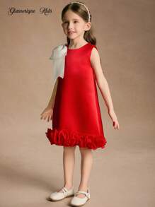 Glamorique Kids Young Girls Flower Bridesmaid Dress, Christmas,Wedding, Flower Girl,Big Bow,Party Performance,Suitable For Formal Occasions, Stage, Piano Performance,Christmas Dress