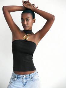 Maija Damen Sommer modischer Metalldekoration Neckholder Top