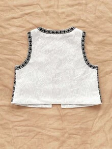 Soleia Women's Spring/Summer Open Front Embroidered Casual Top Jacket, Party, Boho Top Floral Top Embroidered Top Summer Top Boho Summer Tops - Black and White - View 2