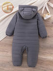 SHEIN 男婴冬季新款加厚保暖连体衣，带拉链，秋冬纯棉外套，百搭休闲秋季款 - 灰色 - 查看 2