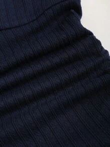 Sweetra Women's Navy Blue Summer Sailor Beach Vacation Holiday Holiday Halter Neck Tie Front Textured Ruched Metallic Decor Tiered Ruffle Hem Mini Dress - Navy Blue - View 4