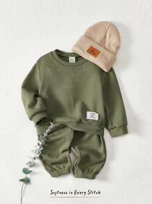 Cozy Pixies 男婴 2 件套休闲纯色长袖连帽衫和裤子套装