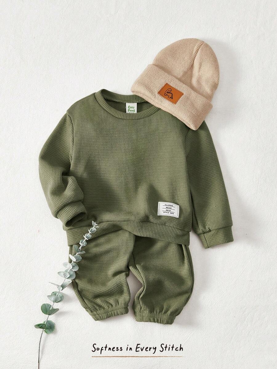 Cozy Pixies 男婴 2 件套休闲纯色长袖连帽衫和裤子套装