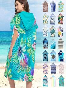 SHEIN 1 件曼陀罗花印花斗篷可穿戴长袍 - 超柔软超细纤维连帽沙滩图案，适合男士、女士、情侣 - 沙滩和家居装饰，情侣斗篷 | 超细纤维浴袍，适合所有假期返校 - 彩色 - 查看 6