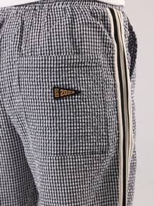 SUMWON Classic Pull On Gingham Check Pants With Side Stripe Details Elastic Waistband Tween Boys Everyday Casual Wear All Season Comfort School Wear - Black - View 8