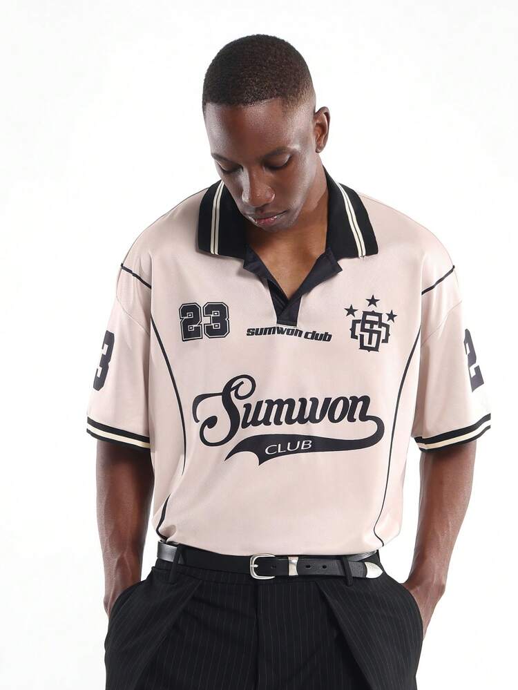 Baseball Jersey Polo With Contrast Stripes And Number