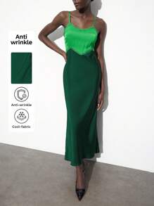 Maija Women's Elegant Contrast Color Contrast Lace Maxi Slip Dress,Festival - Green - View 1