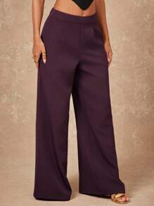 Lumalex 秋冬季简约复古风，适合假日派对、锐舞派对、音乐节、郊游、度假、波西米亚风、户外、婚礼季、宴会、成人礼等场合，女士高腰直筒褶裥纯色长裤，奢华舞会、圣诞节、新年等场合皆宜。 - 酒紅色 - 查看 5