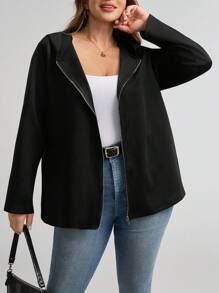 Comfylo 大码女式冬季外套，大码秋季休闲黑色外套，万圣节服装，女式冬季拉链连帽外套，带口袋，飞行员夹克，女式黑色外套，口袋设计，适合秋冬季外出穿着，秋季百搭。 - 黑色 - 查看 4