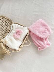 SHEIN مجموعة ملابس كاجوال فلوفي للفتاة الصغيرة، ملابس علوية مزين بفيونكة يدوية والبنطلون ذو أكمام واسعة، باللونين الوردي والأبيض، مناسبة للخريف والشتاء، قطعتان