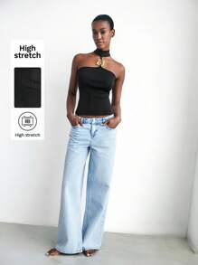 Maija Damen Sommer modischer Metalldekoration Neckholder Top