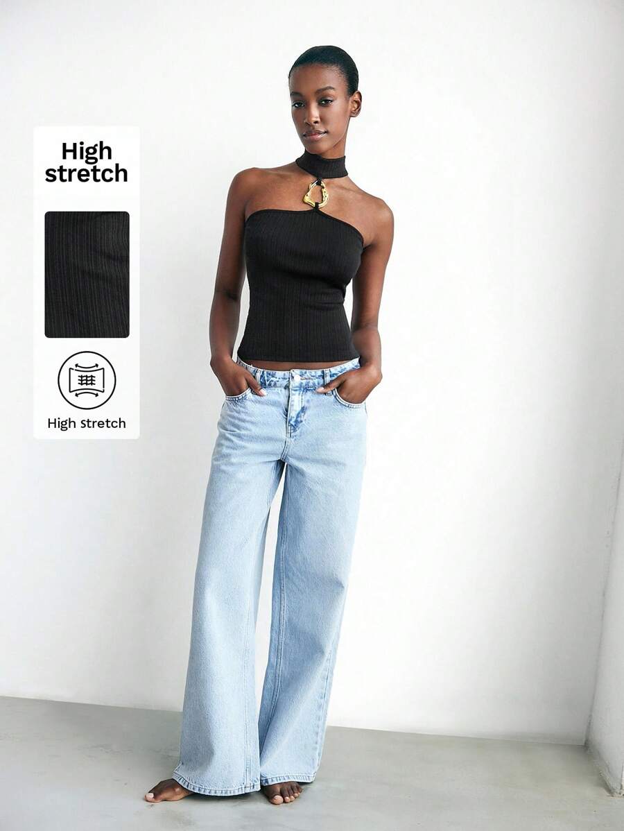 Maija Damen Sommer modischer Metalldekoration Neckholder Top