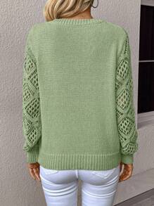 EMERY ROSE Casual Solid Color Hollow-Out Knit Patchwork Sweater In Fall/Winter
