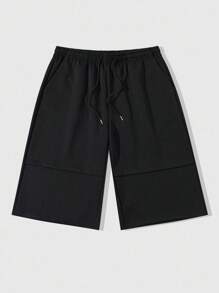 ROMWE MEN Street Life Quần short trơn màu thường ngày cho nam, đa năng cho mùa hè - màu đen - Xem 1