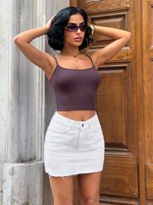 EURMUSE WOMEN LOW WAIST WHITE DENIM SKIRT EVERYDAY CASUAL RAW EDGE White Jean Skirt Frayed Hem Denim Skirt Casual Skirt Summer Skirt - White - View 4