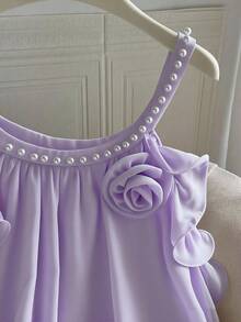 Franclia 大码女式休闲可爱荷叶边下摆甜美无袖衬衫 - 淡紫色 - 查看 4