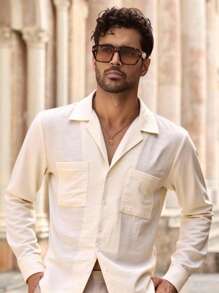 Manfinity VCAY Men's Casual Slim Fit Long Sleeve Woven Shirt, Suitable For Everyday Wear, Fall - Apricot - View 4