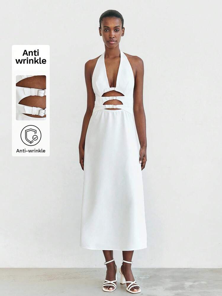 SHEIN Maija Damen Einfarbiges Kleid mit tiefem V-Ausschnitt, ausgeschnittenem Rücken