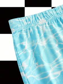 Shutterstock Y2Kool 蓝色、波浪形、坏蛋、Y2K 蕾丝边女式短裤，适合夏季、度假、聚会、派对、日常休闲穿着 - 淺藍色 - 查看 3