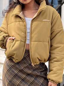 SHEIN Explorewe Teen Girl One Piece Retro Short Stand Collar Padded Coat, Casual Padded Coat, Suitable For Autumn/Winter Daily Wear, Great For School, Outing Or