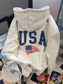 EMERY ROSE Plus Size Women Letter Printed Casual Drop Shoulder Hoodie Sweatshirt Pullover Fall Winter Autumn