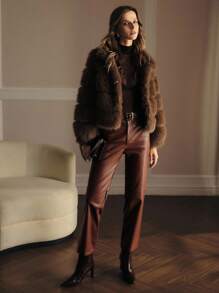 MOTF PREMIUM Abrigo corto elegante de textura esponjosa, otoño/invierno