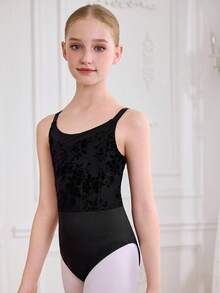 SHEIN Bộ đồ ba lê đen cho bé gái tuổi teen, đồ thể thao cho ngày tựu trường, tập luyện tại trường, tập luyện, trang phục thường ngày. Thiết kế lưới co giãn thời trang, dây đeo có thể điều chỉnh, độ đàn hồi cao và thoải mái khi khiêu vũ và chơi thể thao. - màu đen - Xem 3