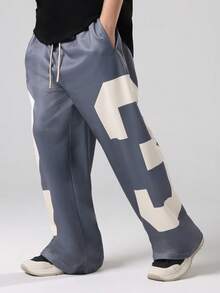 SUMWON Youth Loose Fit Modern Color Block Wide Leg Sweatpants Casual Drawstring Bottoms Fall Winter Fashion Pants Streetwear - Dark Grey - View 4