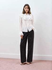 Maija Blusa elegante de mujer con volantes y mangas acampanadas, estilo bohemio de unicolor - Blanco - Ver 8