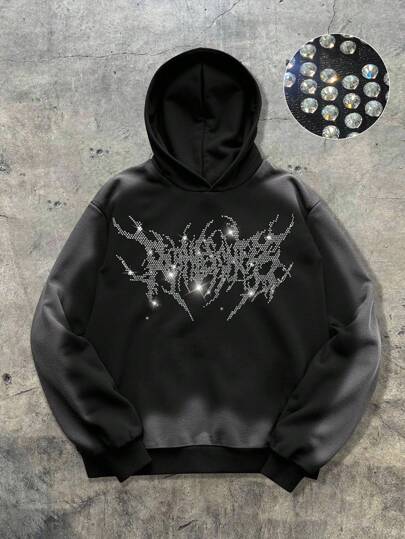 Street Life Sudadera con capucha casual y suelta de manga larga con estampado de tie-dye para hombre (decoración aleatoria de cristales)