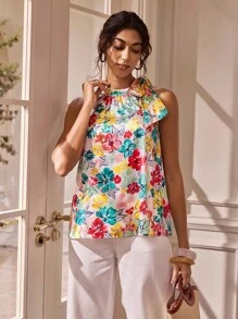 Glamance Yin Creative Studio Women's Elegant Floral Print Halter Neck Blouse, Summer Off The Shoulder Country Outfits Women Casual - Multicolor - View 5