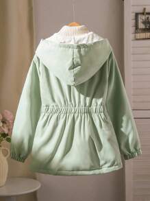 Sparklyn Tween Girl 薄荷绿色连帽白色保暖内衬腰部褶皱 2 口袋加厚外套 - 薄荷綠 - 查看 2