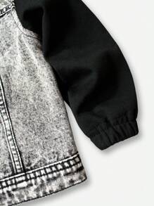 Young Boy Casual All-Match Personalized Fitted Knit Sleeve Patchwork Sherpa Collar Washed Denim Jacket & Coat, Essential New Arrivals 2025 Fall Winter - Grey - View 5