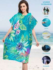 SHEIN 1 件曼陀罗花印花斗篷可穿戴长袍 - 超柔软超细纤维连帽沙滩图案，适合男士、女士、情侣 - 沙滩和家居装饰，情侣斗篷 | 超细纤维浴袍，适合所有假期返校 - 彩色 - 查看 3