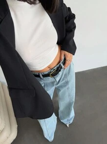 EURMUSE Women's Front Button Pocket Simple Design Casual Jeans, Everyday Wear - Medium Wash - View 3