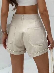 EURMUSE Quần short denim giản dị đơn giản cho mùa hè - Màu be - Xem 2