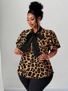 Maweii 大码女式优雅浪漫心形印花衬衫，蝴蝶结领，荷叶边和撞色边缘，适合约会和派对的全新春夏设计