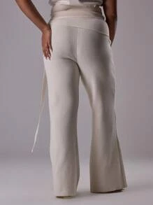 MUSERA Plus Size Foldover Side Tie Knit Mid Rise Flare Trousers Only Cute Holiday Elegant Classy Holiday Coolgirl Sexy Occasion Dawn Curve Summer - Apricot - View 4
