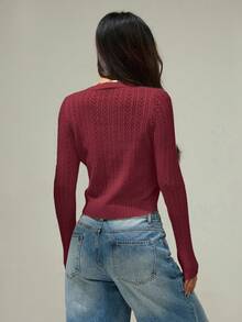 SHEIN PETITE Cárdigan de manga larga de unicolor y simple para mujer, suéter lindo, suéter corto, suéter de punto, ropa de otoño e invierno, vestidos amarillos para mujer, blusas de manga larga