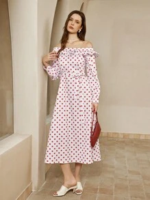 TrendSteals 女式红色圆点连衣裙 - 紅白色 - 查看 6