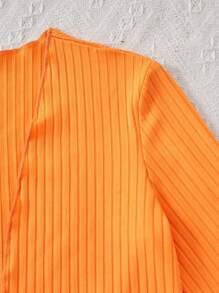 Set de vestido y cárdigan con estampado floral y volantes para niñas preadolescentes, 2 piezas - Naranja - Ver 8